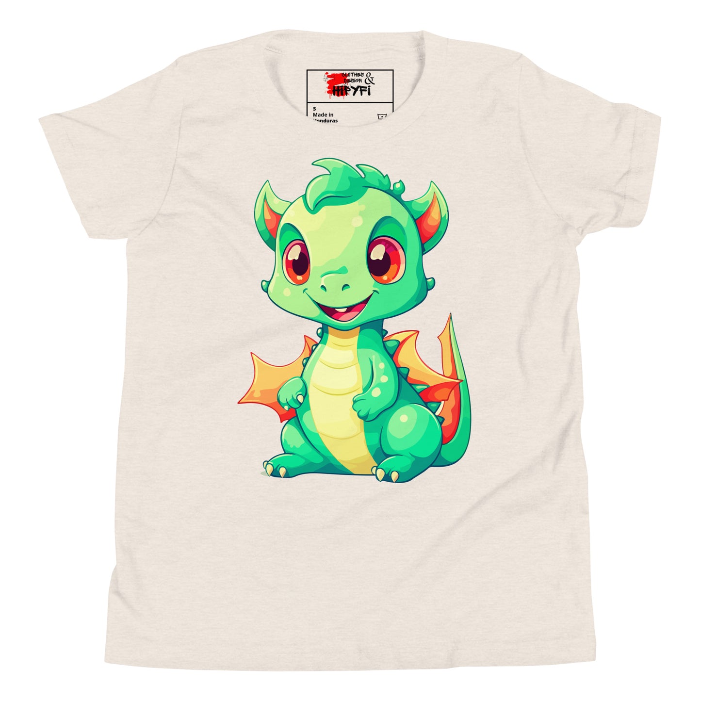 Hipyfi Kids' Baby Dragon Short Sleeve T-shirt – Cute dragon graphic design, soft cotton fabric, and comfortable unisex fit. Heather Dust-2