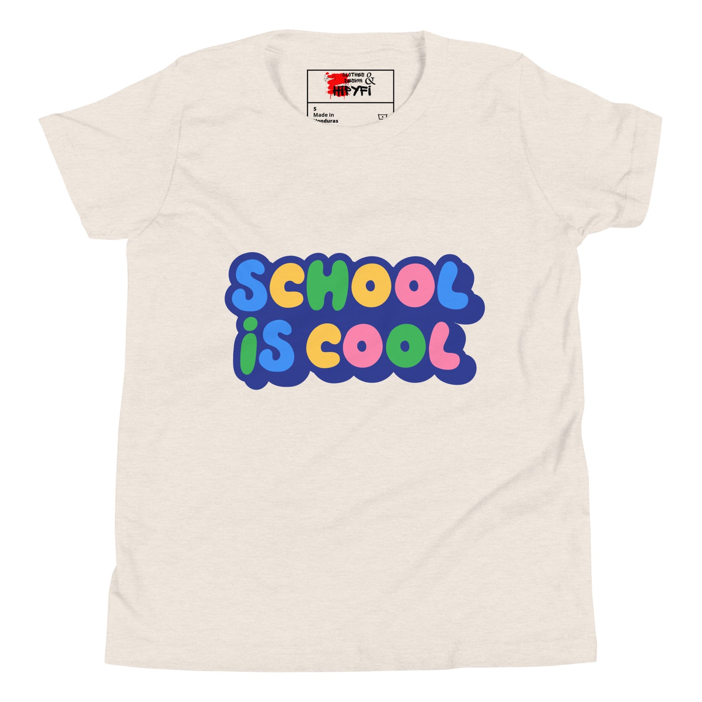 School Is Cool kids graphic t-shirt – colorful youth back to school tee by Hipyfi Clothes & Design Heather Dust-2