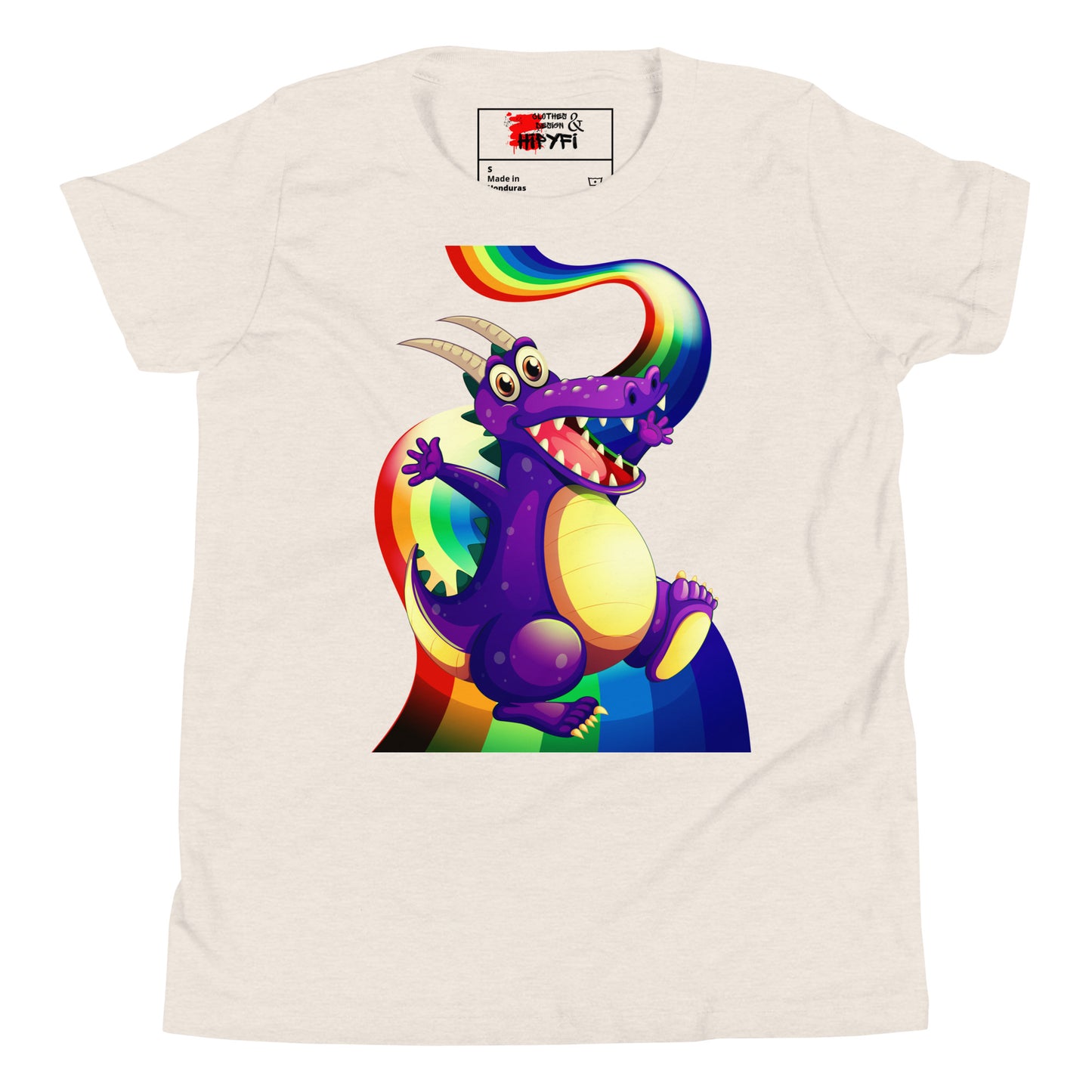 Kids Rainbow Dragon T-Shirt – Purple Fantasy Graphic Tee for Youth by Hipyfi Clothes & Design Heather Dust