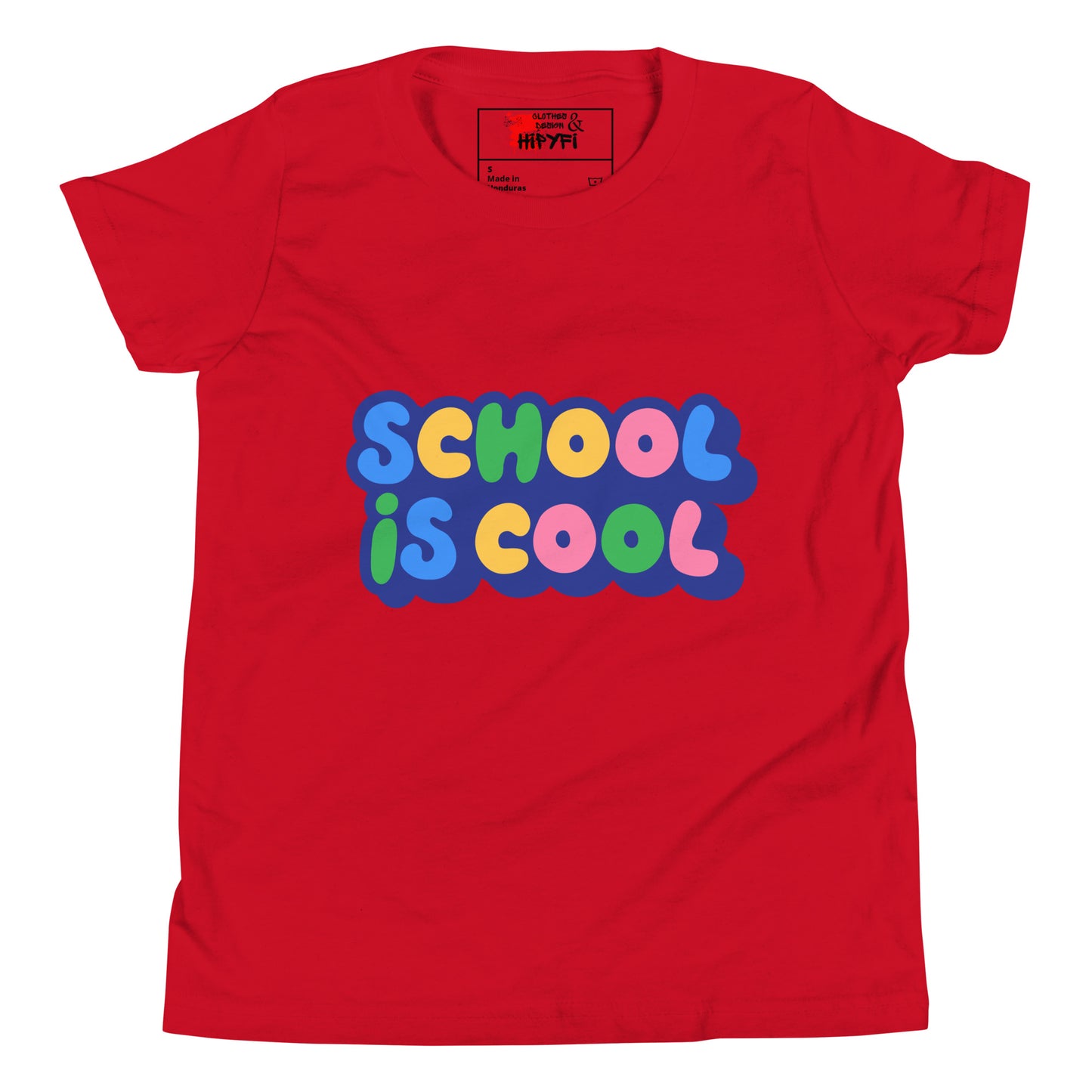 School Is Cool kids graphic t-shirt – colorful youth back to school tee by Hipyfi Clothes & Design Red-2