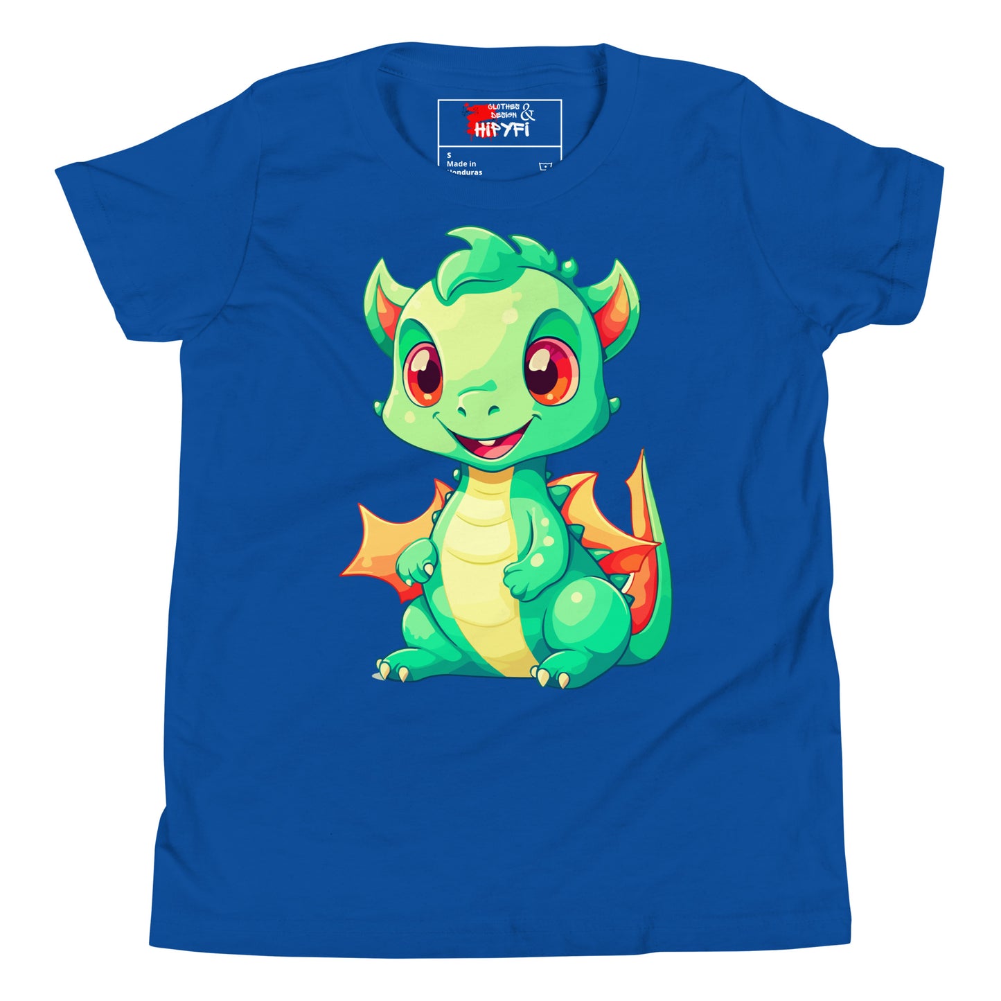 Hipyfi Kids' Baby Dragon Short Sleeve T-shirt – Cute dragon graphic design, soft cotton fabric, and comfortable unisex fit. True Royal-2