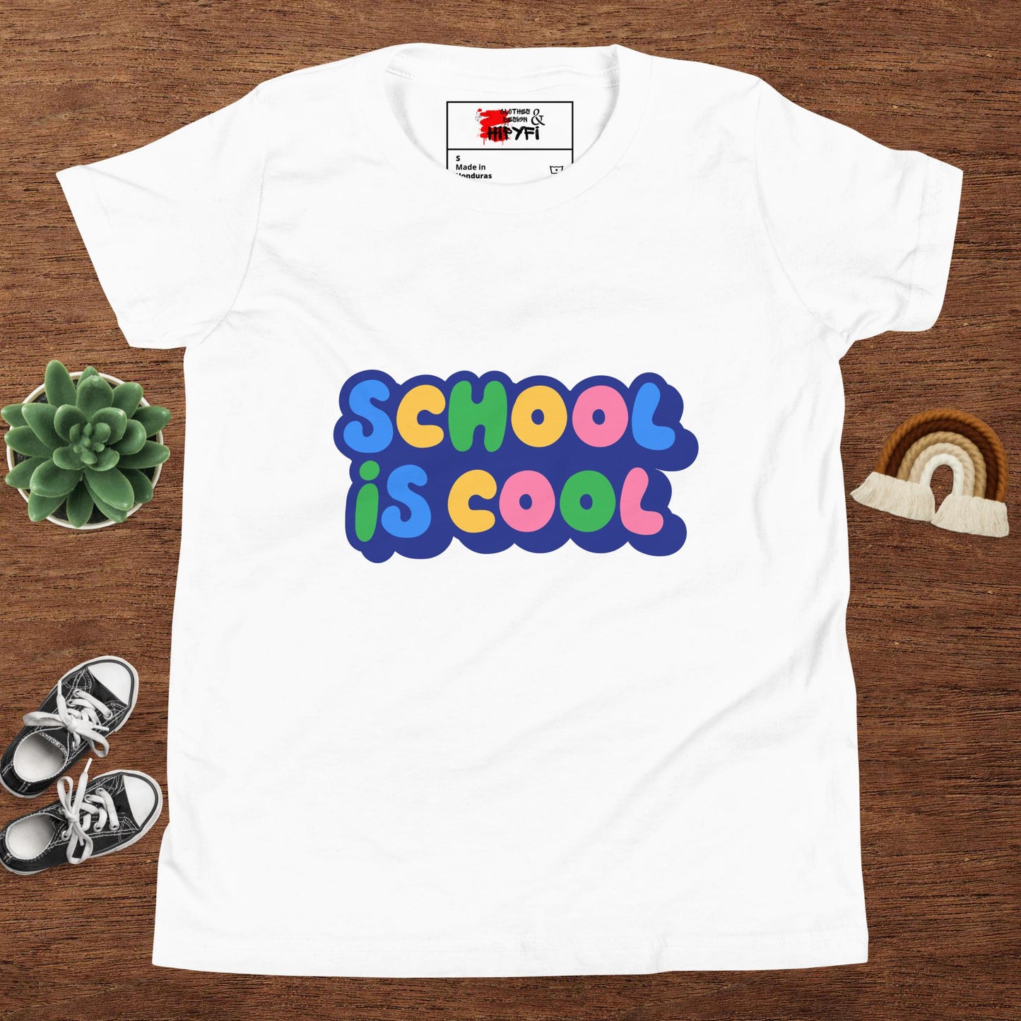 School Is Cool kids graphic t-shirt – colorful youth back to school tee by Hipyfi Clothes & Design White