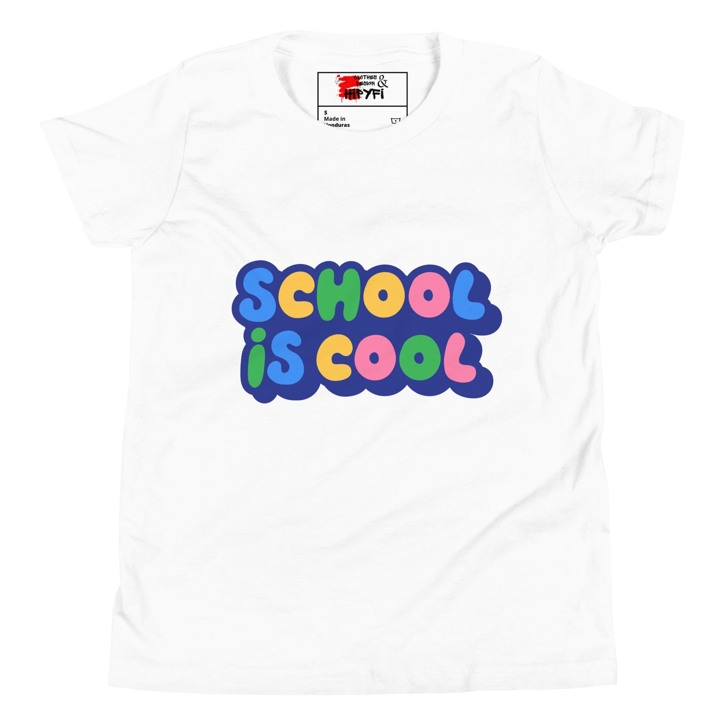 School Is Cool kids graphic t-shirt – colorful youth back to school tee by Hipyfi Clothes & Design White-2