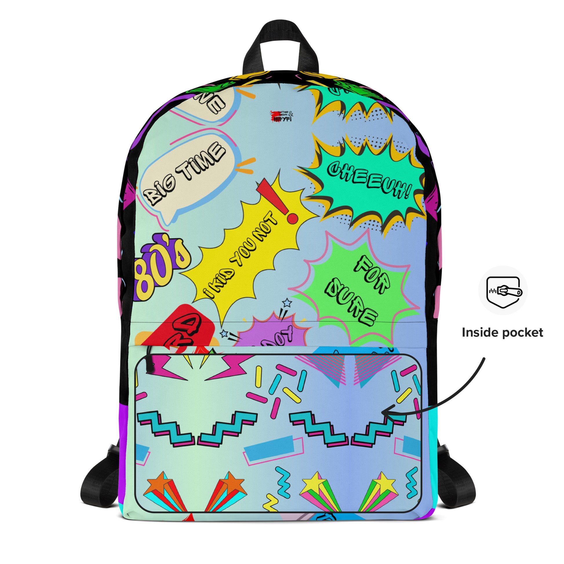 Hipyfi Retro 80s Comic Burst Backpack featuring vintage pop art design and colorful comic-style graphics product-info