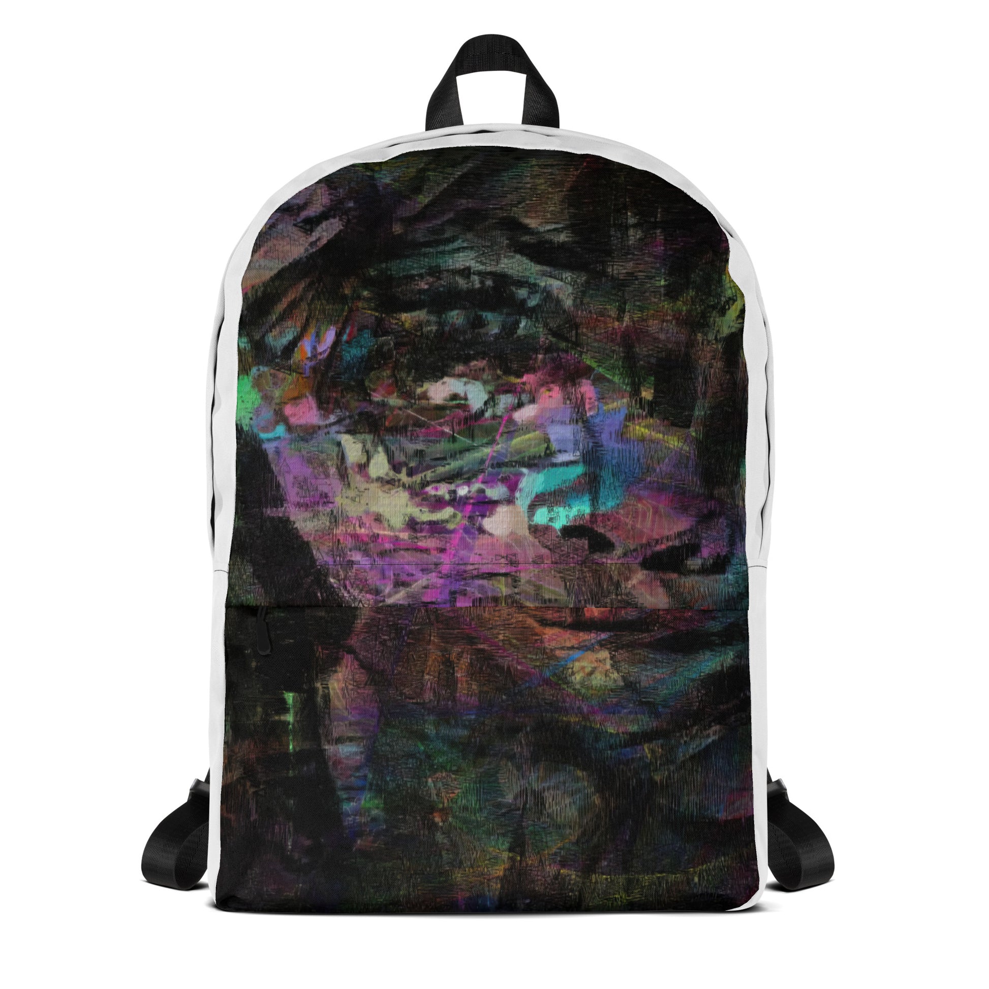 Hipyfi Chromatic Dreams Art Backpack: Vibrant abstract unisex laptop bag with water-resistant purple, blue, and orange design. bag-front
