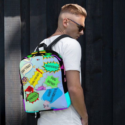 Hipyfi Retro 80s Comic Burst Backpack featuring vintage pop art design and colorful comic-style graphics Front