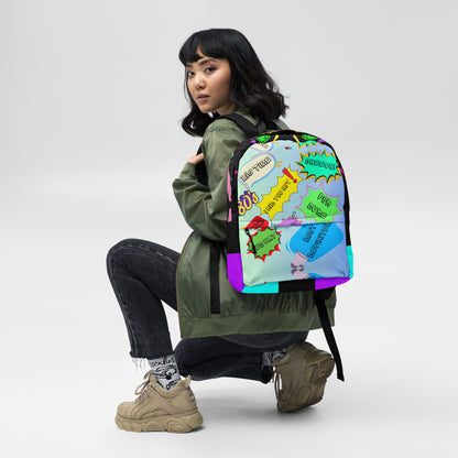 Hipyfi Retro 80s Comic Burst Backpack featuring vintage pop art design and colorful comic-style graphics Front-4