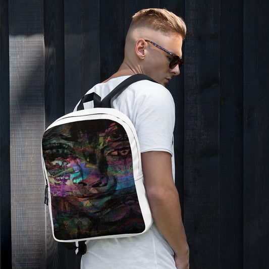 Hipyfi Chromatic Dreams Art Backpack: Vibrant abstract unisex laptop bag with water-resistant purple, blue, and orange design. men-front-2