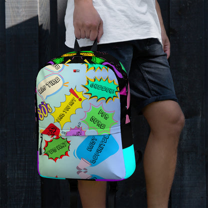 Hipyfi Retro 80s Comic Burst Backpack featuring vintage pop art design and colorful comic-style graphics Left-2
