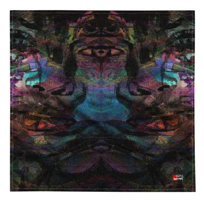 Hipyfi Chromatic Dreams Abstract Bandana: Vibrant layered brushstrokes on a unisex, eco-friendly recycled polyester accessory for festivals, daily wear, or pets. L-front