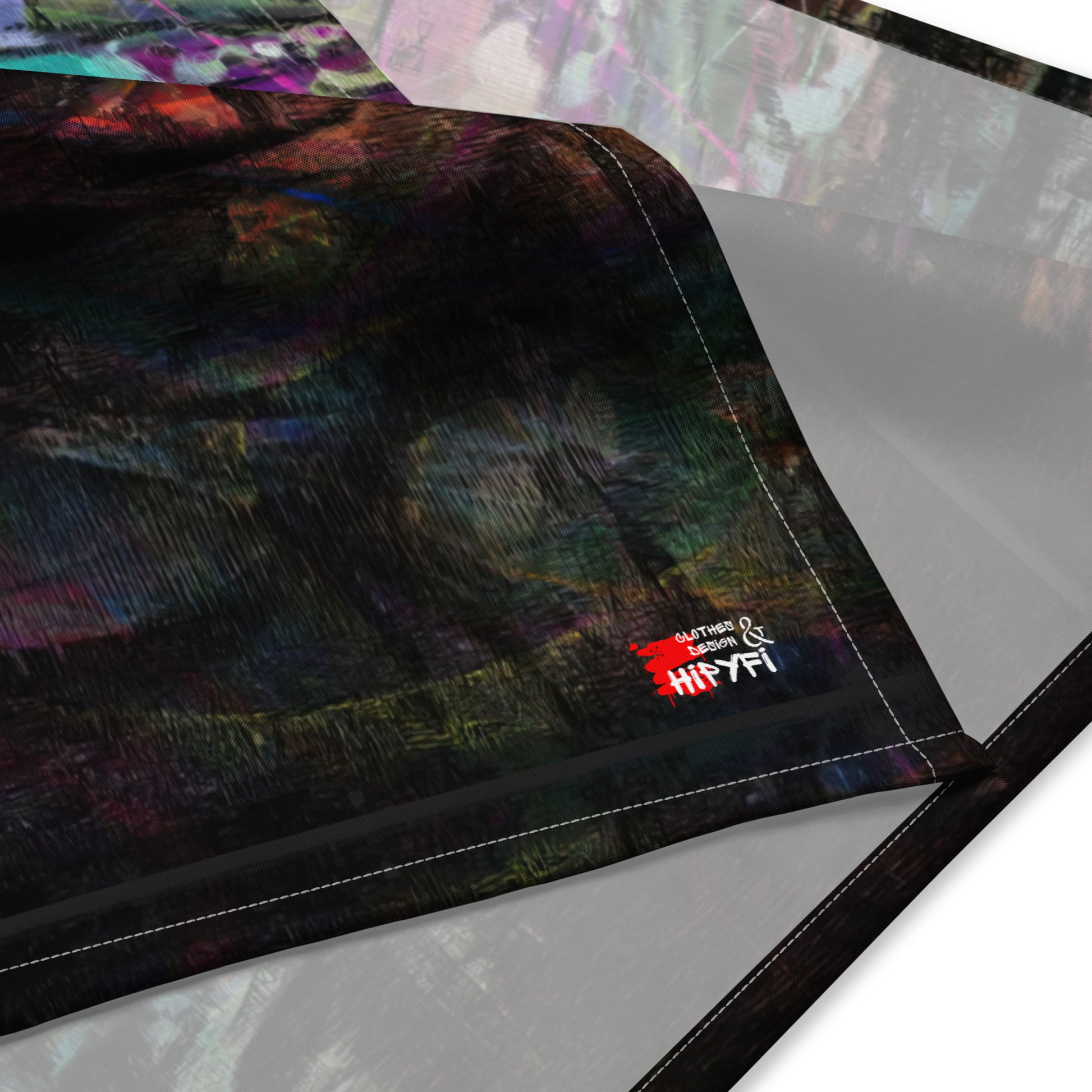 Hipyfi Chromatic Dreams Abstract Bandana: Vibrant layered brushstrokes on a unisex, eco-friendly recycled polyester accessory for festivals, daily wear, or pets. product-details