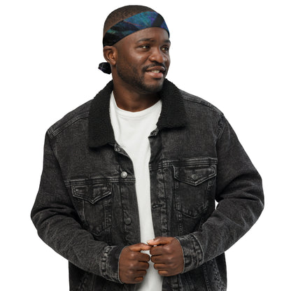 Hipyfi Chromatic Dreams Abstract Bandana: Vibrant layered brushstrokes on a unisex, eco-friendly recycled polyester accessory for festivals, daily wear, or pets. men front-4