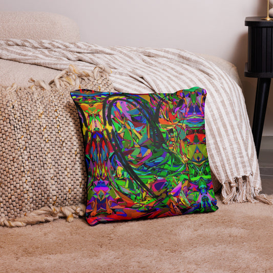 Colorful abstract throw pillow with neon brushstroke design – Hipyfi Neon Mythos Essential Pillow 18x18-front