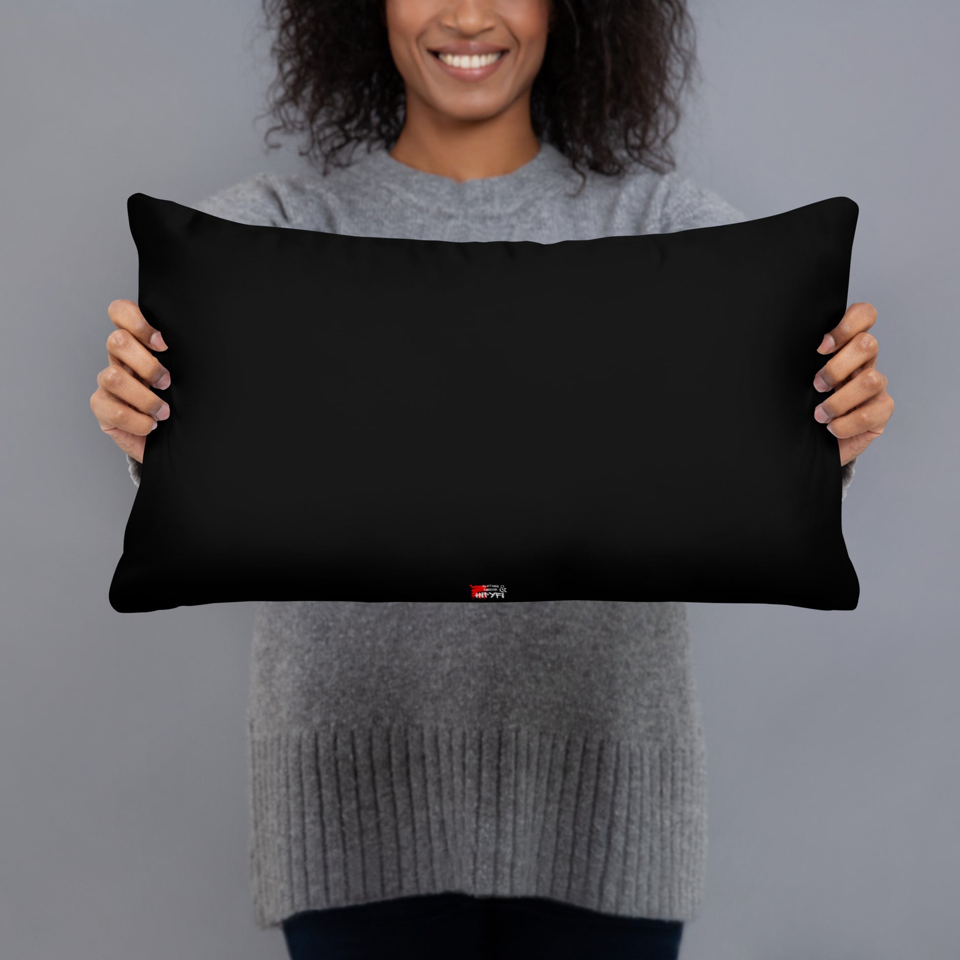 Vibrant abstract brushstroke pillow in bold colors, sustainable modern decor for any room. 20x12-back