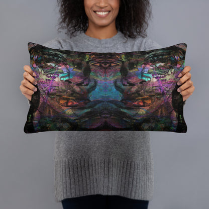 Vibrant abstract brushstroke pillow in bold colors, sustainable modern decor for any room. 20x12-front