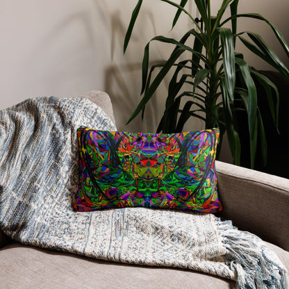Colorful abstract throw pillow with neon brushstroke design – Hipyfi Neon Mythos Essential Pillow 20x12-front