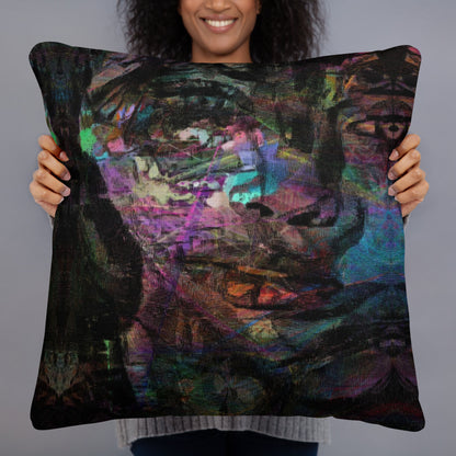Vibrant abstract brushstroke pillow in bold colors, sustainable modern decor for any room. 22x22-front