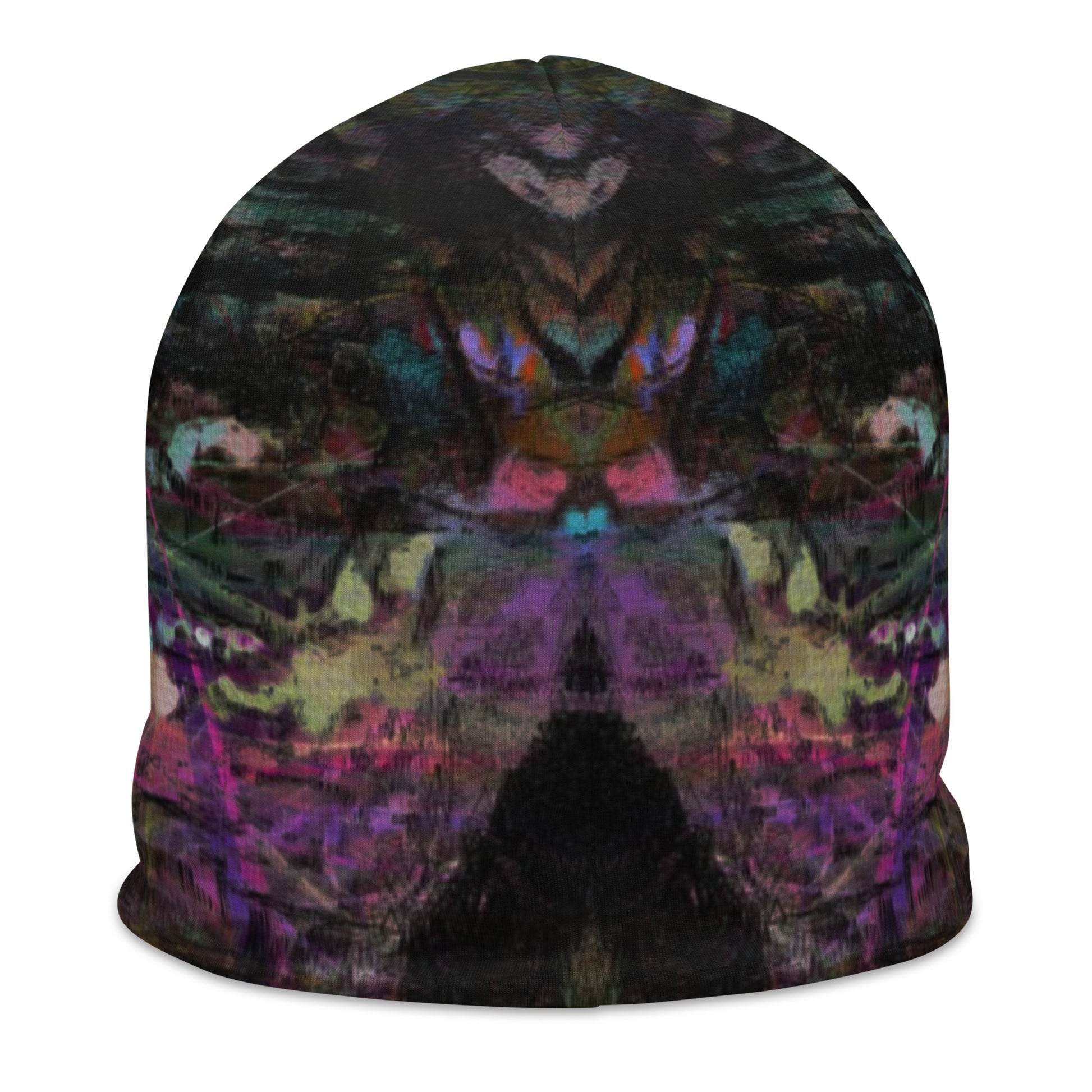 Double-layered beanie with vibrant abstract all-over print. Modern artistic winter hat by Hipyfi Clothes & Design. back-2
