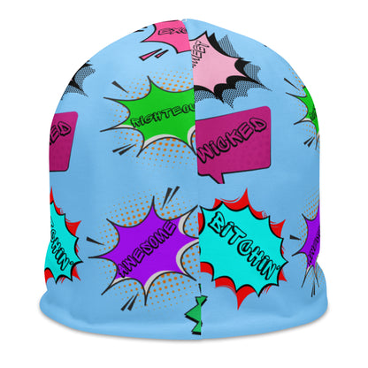 Vintage 80s pop art beanie with retro comic speech bubble design in neon colors by Hipyfi Clothes & Design Back-7