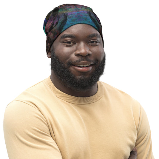 Double-layered beanie with vibrant abstract all-over print. Modern artistic winter hat by Hipyfi Clothes & Design. front