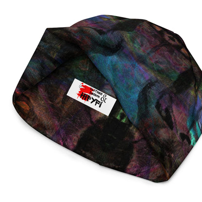 Double-layered beanie with vibrant abstract all-over print. Modern artistic winter hat by Hipyfi Clothes & Design. inside