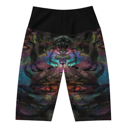 Women's Chromatic Dreams biker shorts with abstract colorful design, high-waisted butt-lifting fit, hidden pocket, made for workouts or streetwear by HipYfi. front