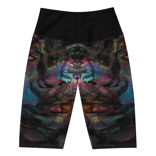 Women's Chromatic Dreams biker shorts with abstract colorful design, high-waisted butt-lifting fit, hidden pocket, made for workouts or streetwear by HipYfi. front