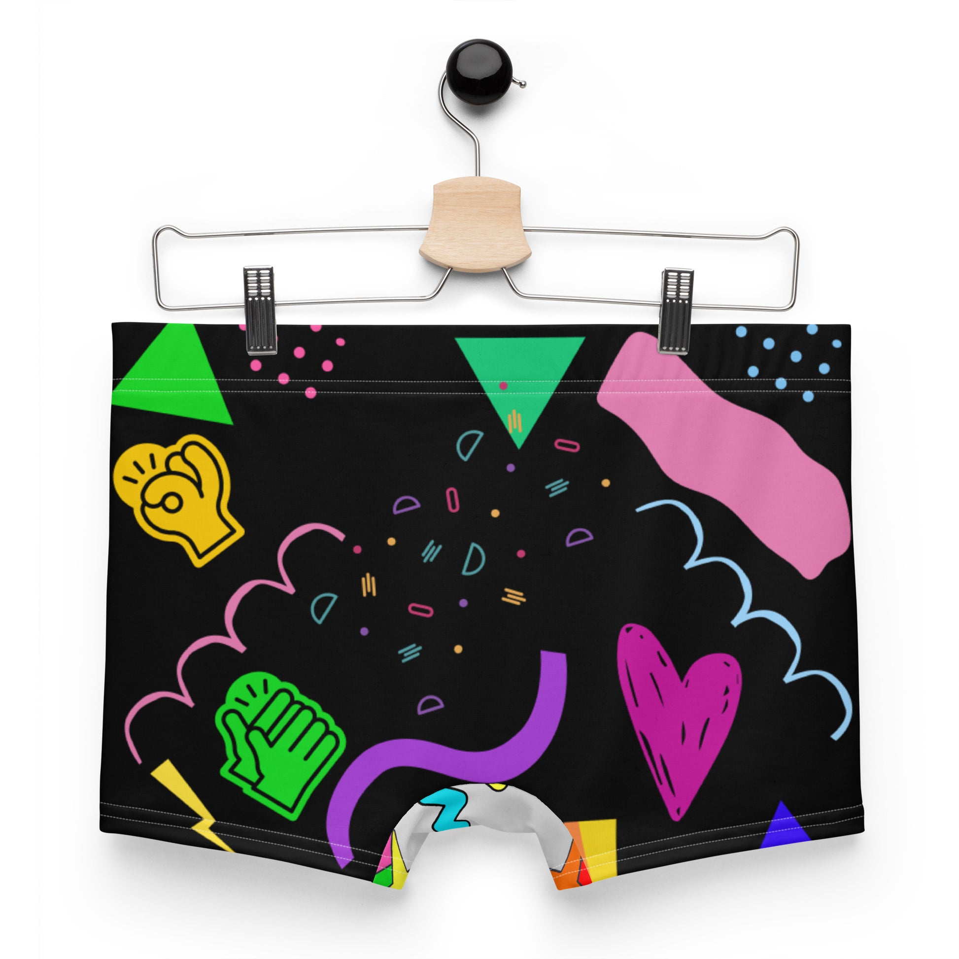 Men’s 80s style boxer briefs with colorful retro Memphis design – Hipyfi Clothes & Design. Back-2
