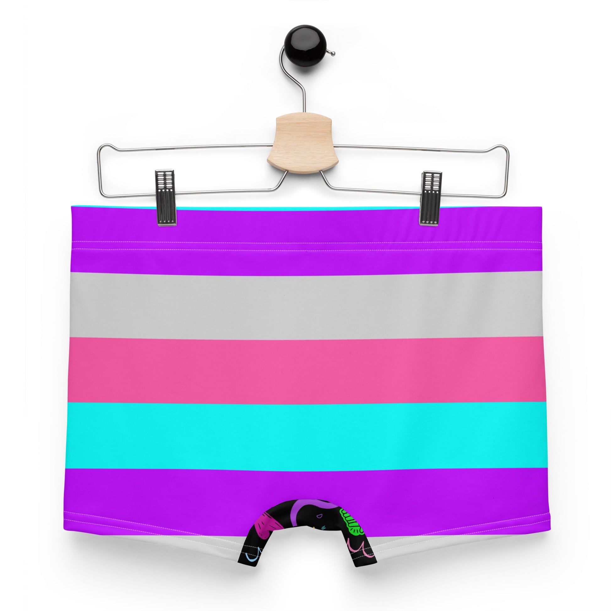 Hipyfi Vibrant Retro Neon Striped Boxer Briefs – 80s style men's patterned underwear. Back-2