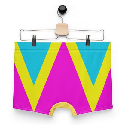 Men’s geometric color block boxer briefs in magenta, yellow, and lavender – Hipyfi Comfort Underwear. Back-2