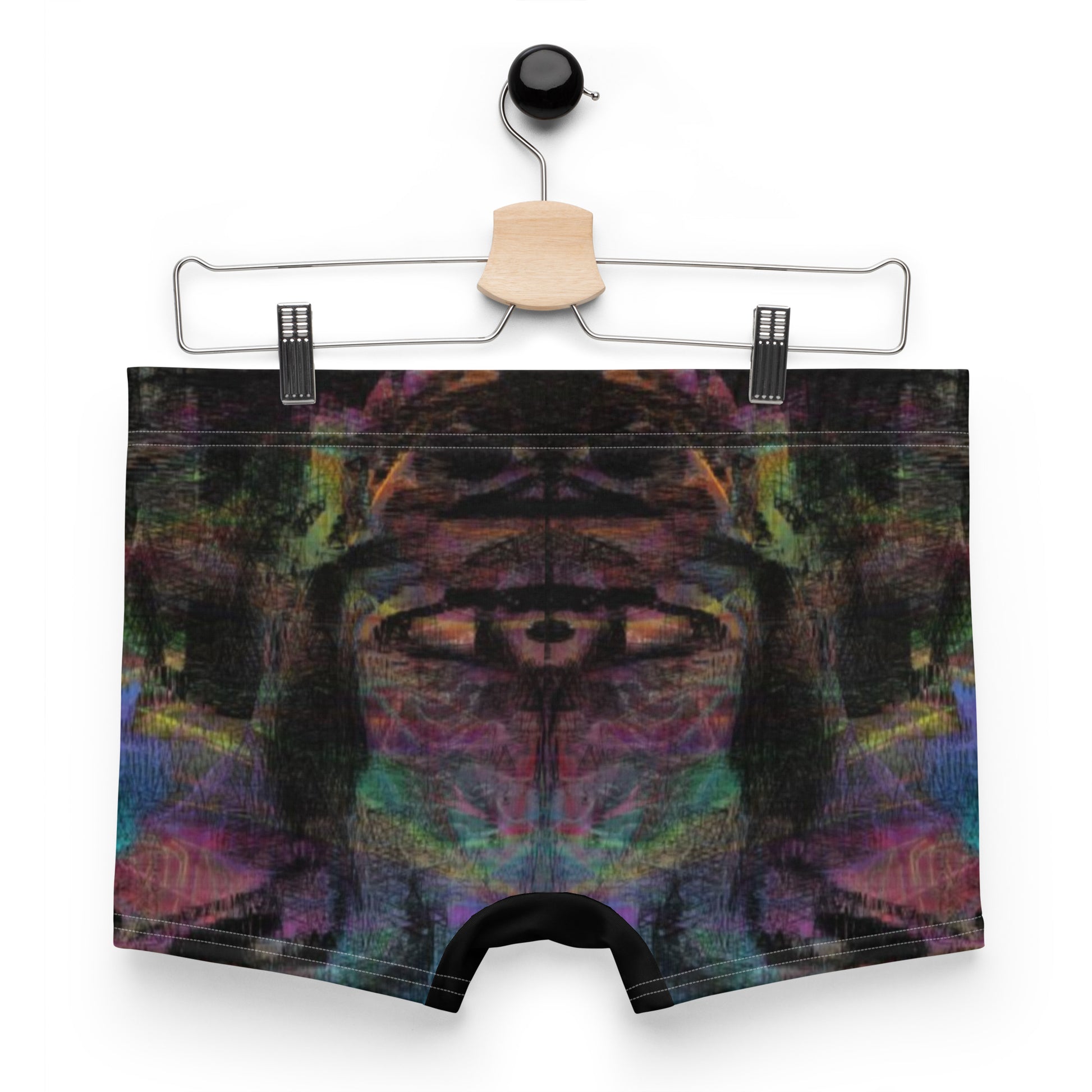 Men’s boxer briefs with vibrant abstract print in swirling brushstrokes. Soft stretch fabric, mid-rise fit – Hipyfi Clothes & Design. Back-2