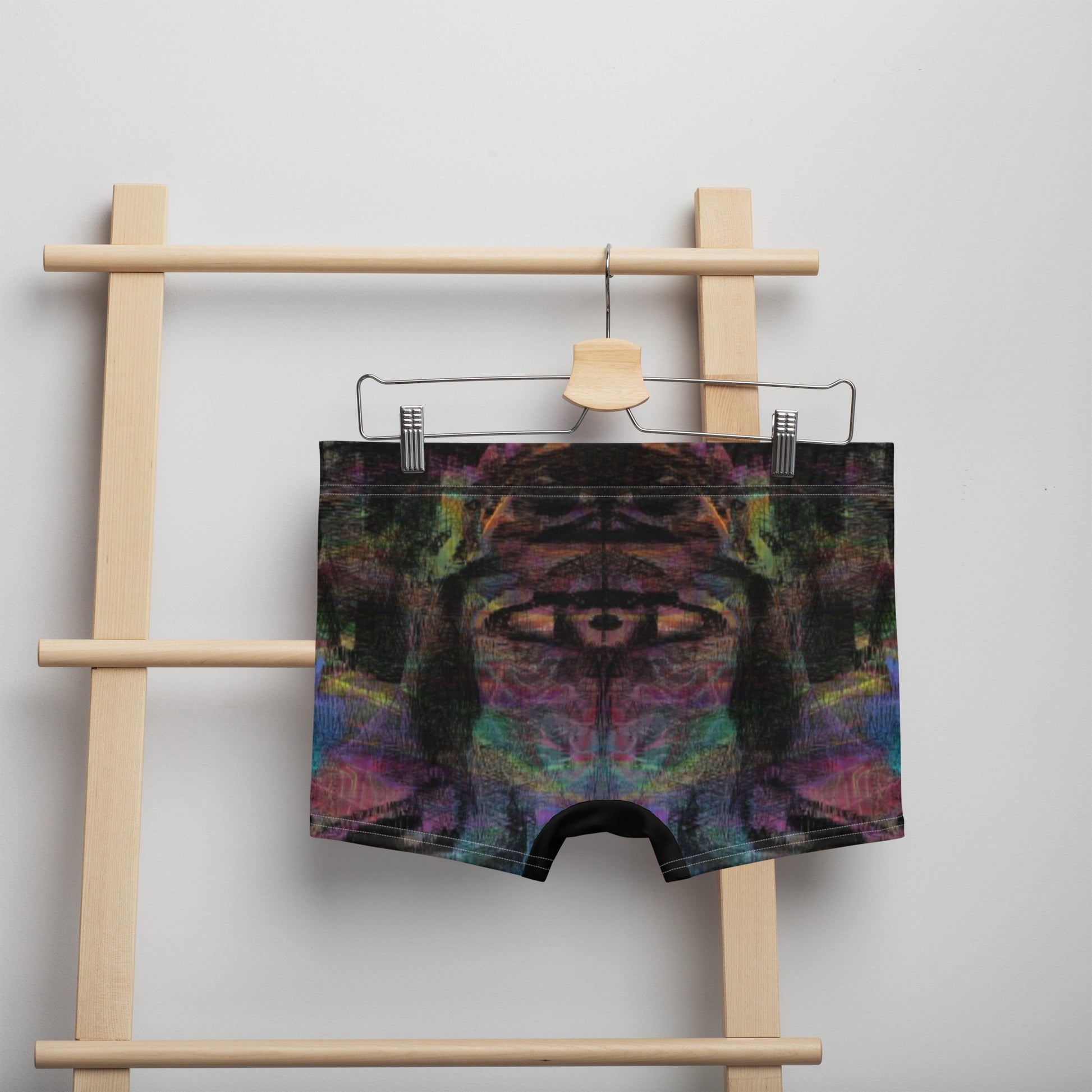 Men’s boxer briefs with vibrant abstract print in swirling brushstrokes. Soft stretch fabric, mid-rise fit – Hipyfi Clothes & Design. Back