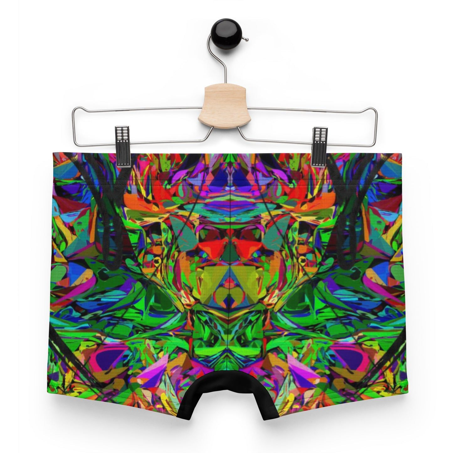 Men's abstract print boxer briefs with vibrant neon colors and black brushstroke design – Hipyfi Neon Mythos collection. Back-2