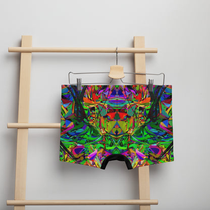 Men's abstract print boxer briefs with vibrant neon colors and black brushstroke design – Hipyfi Neon Mythos collection. Back