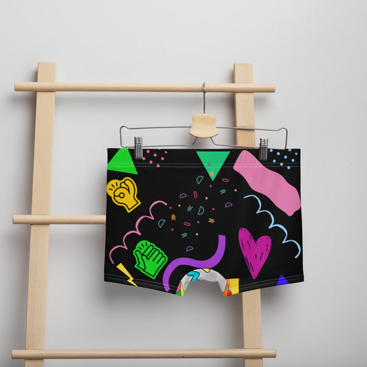 Men’s 80s style boxer briefs with colorful retro Memphis design – Hipyfi Clothes & Design. Back