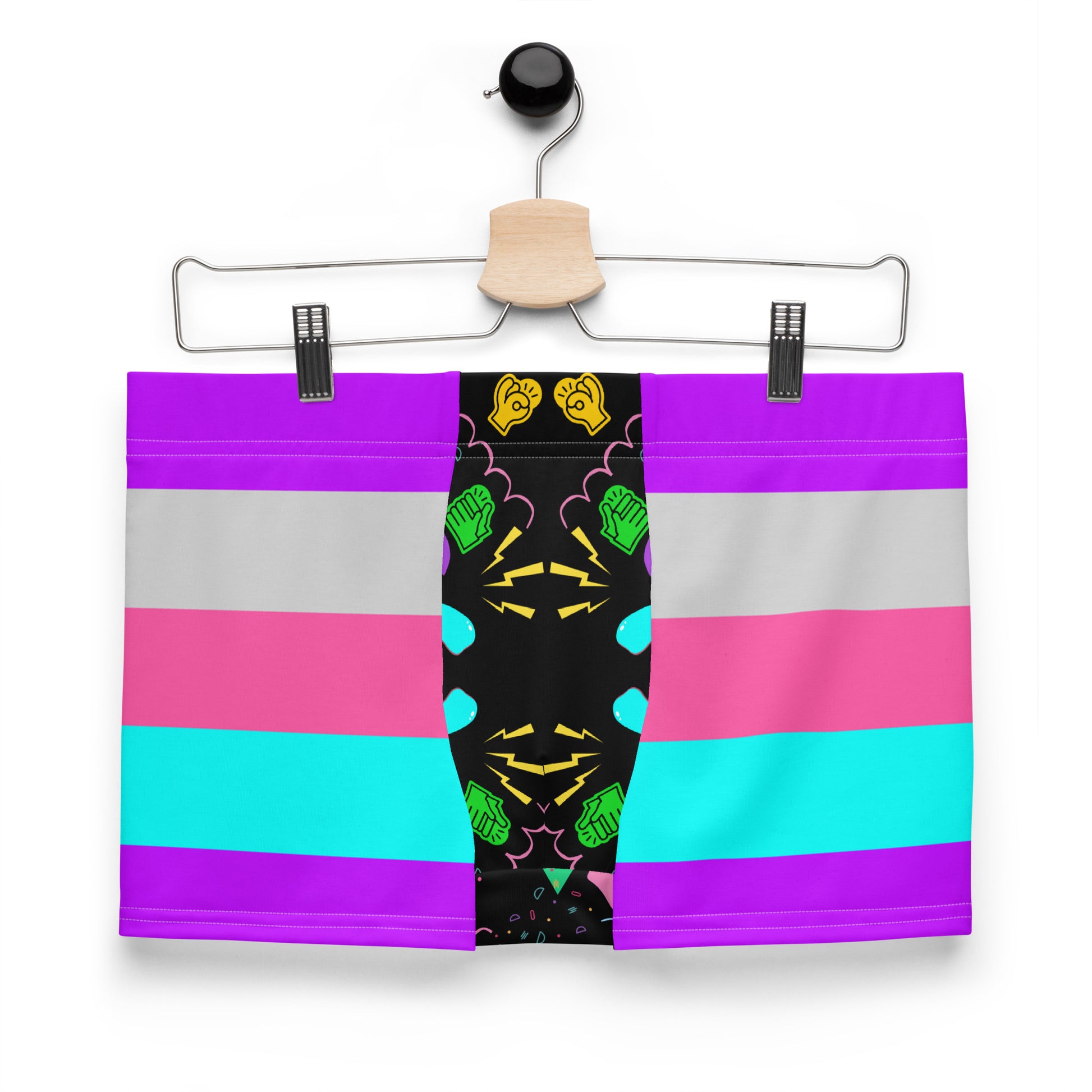 Hipyfi Vibrant Retro Neon Striped Boxer Briefs – 80s style men's patterned underwear. Front-2