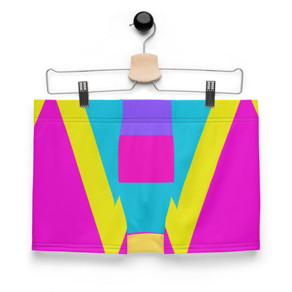 Men’s geometric color block boxer briefs in magenta, yellow, and lavender – Hipyfi Comfort Underwear. Front-2
