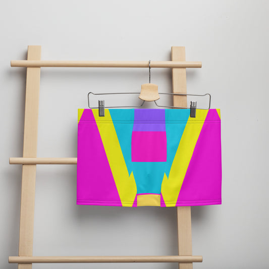 Men’s geometric color block boxer briefs in magenta, yellow, and lavender – Hipyfi Comfort Underwear. Front