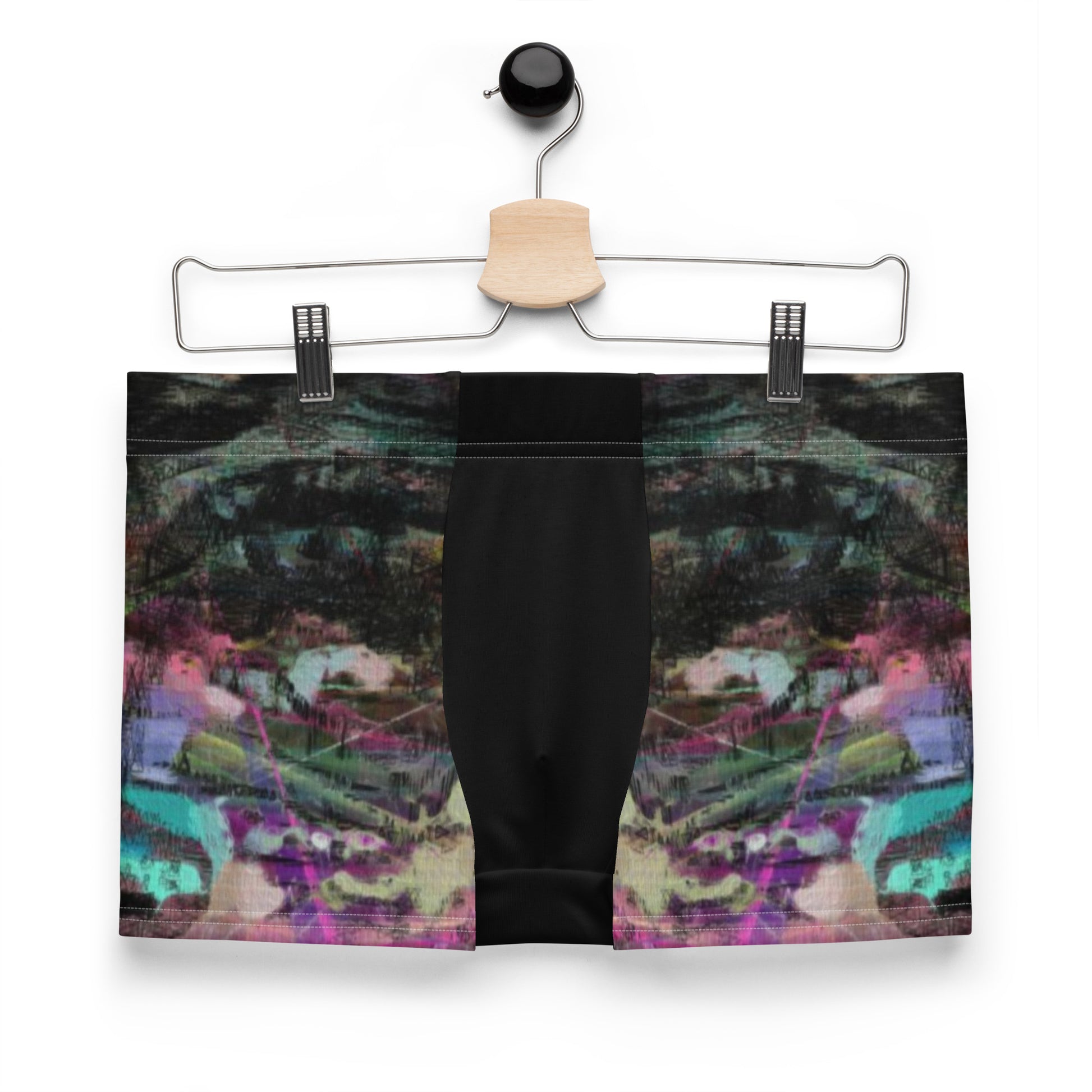 Men’s boxer briefs with vibrant abstract print in swirling brushstrokes. Soft stretch fabric, mid-rise fit – Hipyfi Clothes & Design. Front-2