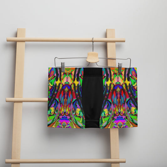 Men's abstract print boxer briefs with vibrant neon colors and black brushstroke design – Hipyfi Neon Mythos collection. Front