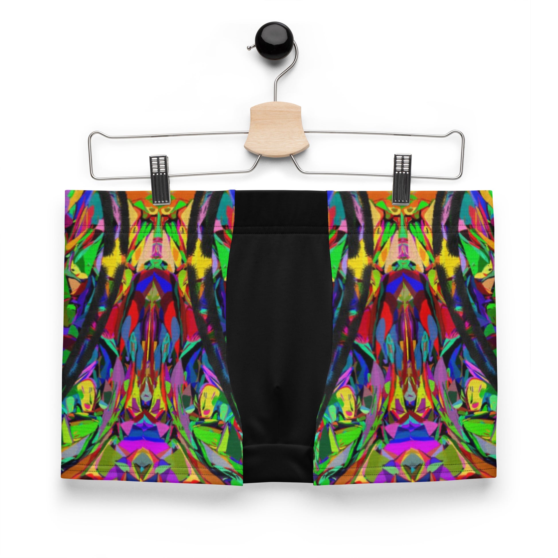 Men's abstract print boxer briefs with vibrant neon colors and black brushstroke design – Hipyfi Neon Mythos collection. Front-2