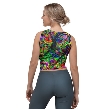 Women's Neon Mythos Abstract Crop Top by Hipyfi – Colorful streetwear with bold multicolor print Back-4