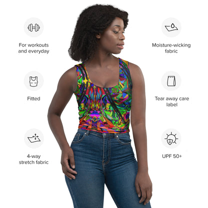 Women's Neon Mythos Abstract Crop Top by Hipyfi – Colorful streetwear with bold multicolor print product-info