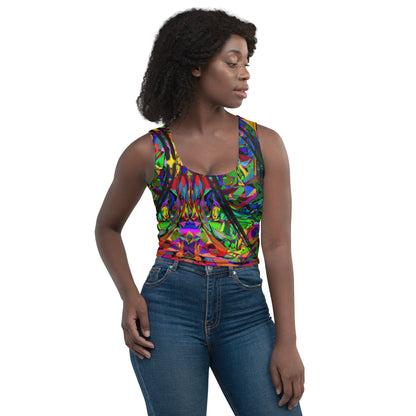 Women's Neon Mythos Abstract Crop Top by Hipyfi – Colorful streetwear with bold multicolor print Front-3