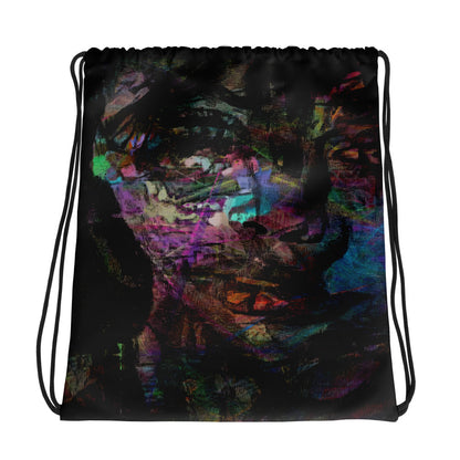 Vibrant abstract art Hipyfi Chromatic Dreams Drawstring Backpack: Unisex gym & travel bag with bold all-over print, sustainably made on-demand. bag front