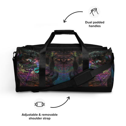 Hipyfi Chromatic Dreams Duffle Bag with bold multicolor abstract all-over print, ideal for gym and travel. Product-info