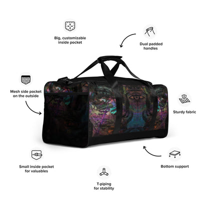 Hipyfi Chromatic Dreams Duffle Bag with bold multicolor abstract all-over print, ideal for gym and travel. Product-info-2