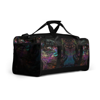 Hipyfi Chromatic Dreams Duffle Bag with bold multicolor abstract all-over print, ideal for gym and travel. right-front