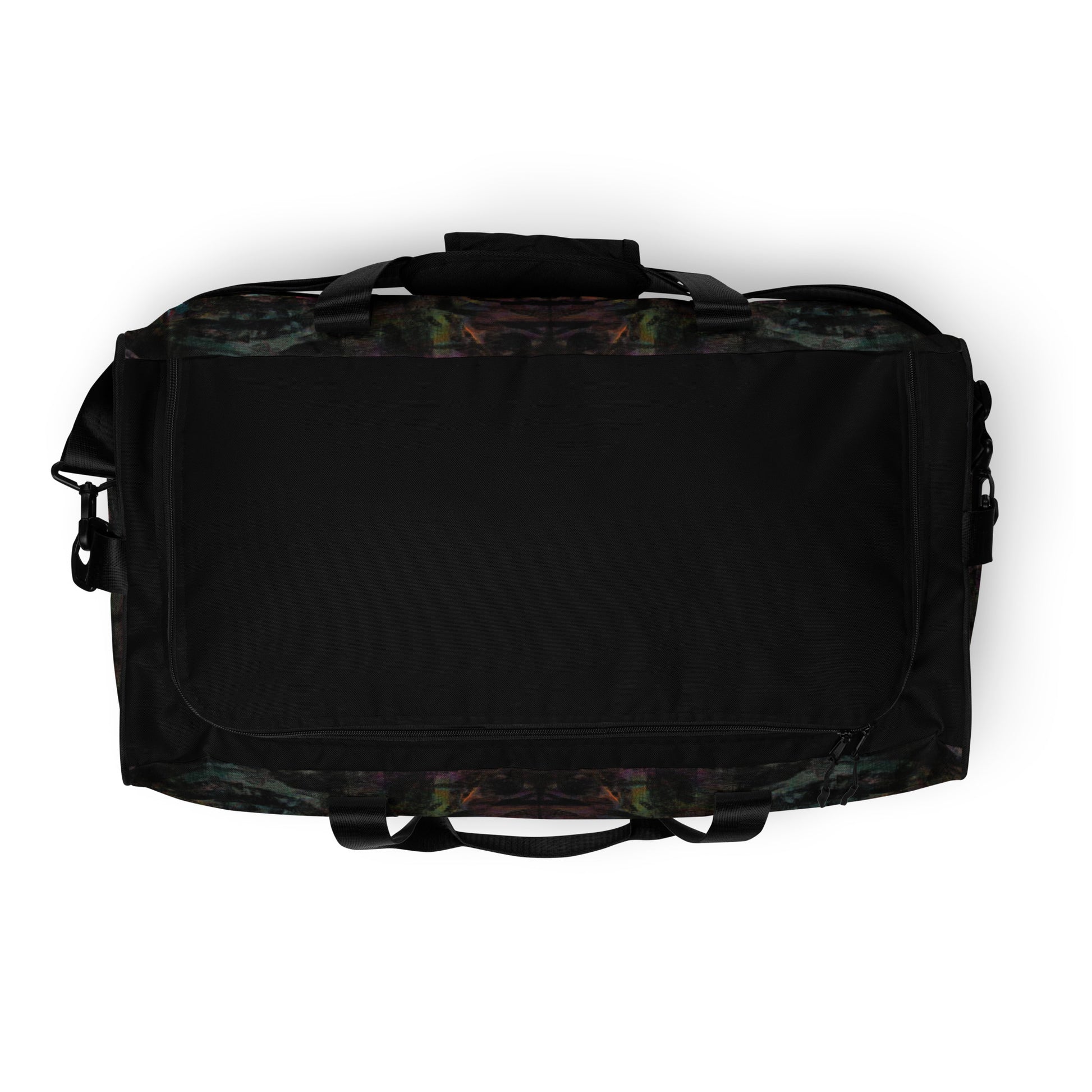 Hipyfi Chromatic Dreams Duffle Bag with bold multicolor abstract all-over print, ideal for gym and travel. top
