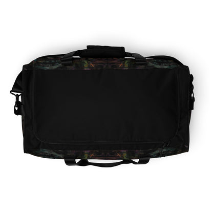 Hipyfi Chromatic Dreams Duffle Bag with bold multicolor abstract all-over print, ideal for gym and travel. top